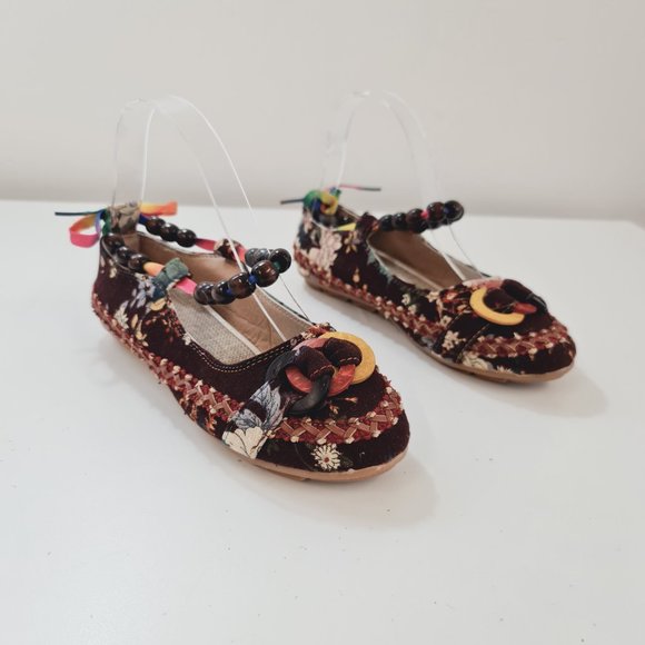 Ladies Shoes - Ladies Multicolour Floral Pattern Flat Shoes UK 4 EU 37 Slip On